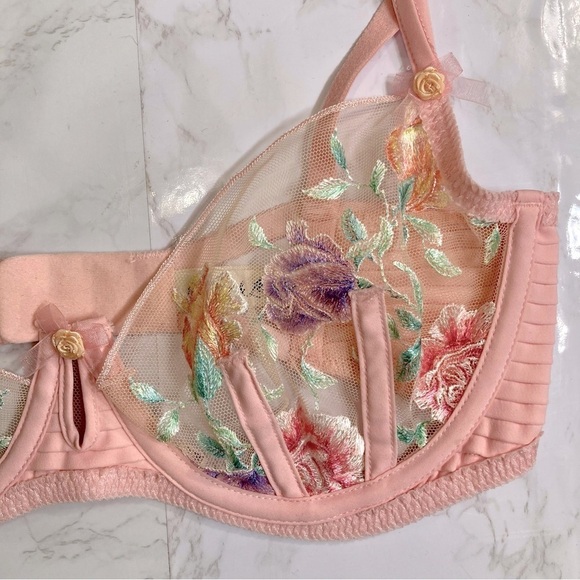 For Love and Lemons floral embroidered pink bra - Picture 2 of 4